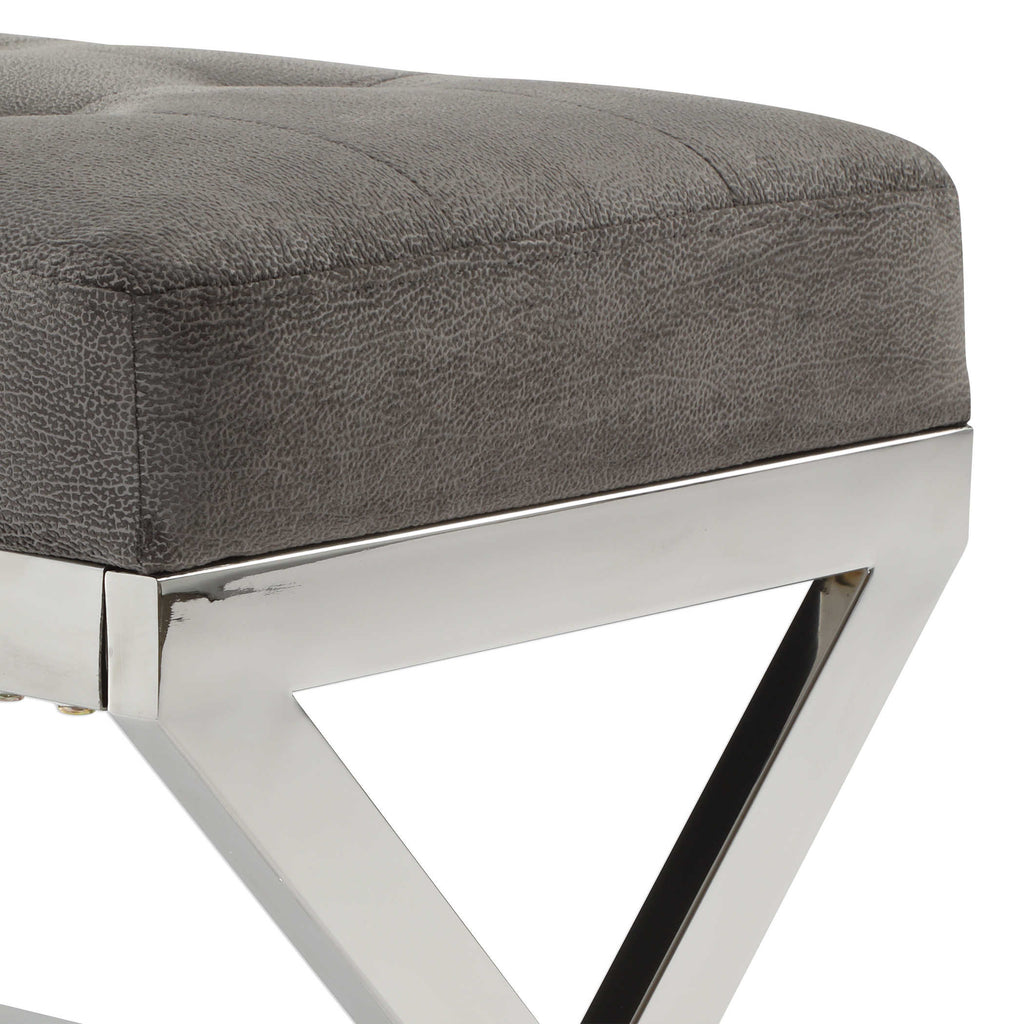 Bijou Gray Fabric Bench - Bombay Mercantile