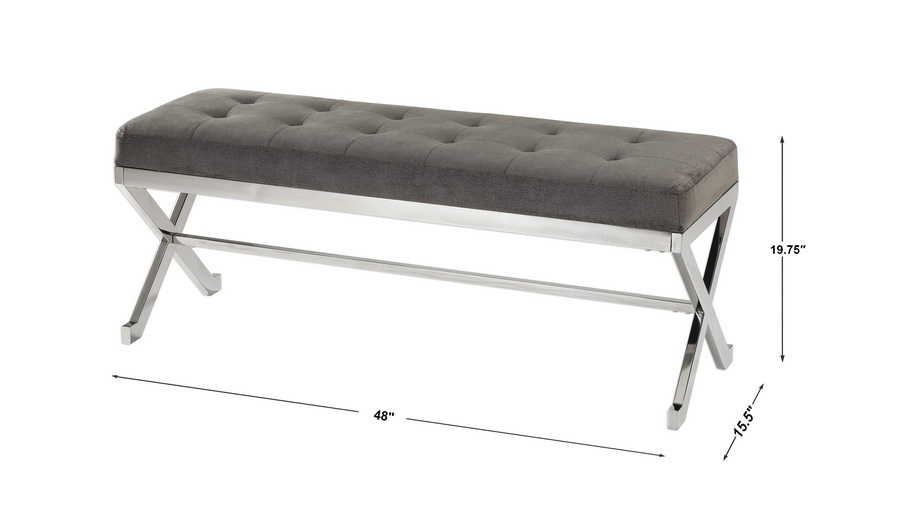 Bijou Gray Fabric Bench - Bombay Mercantile