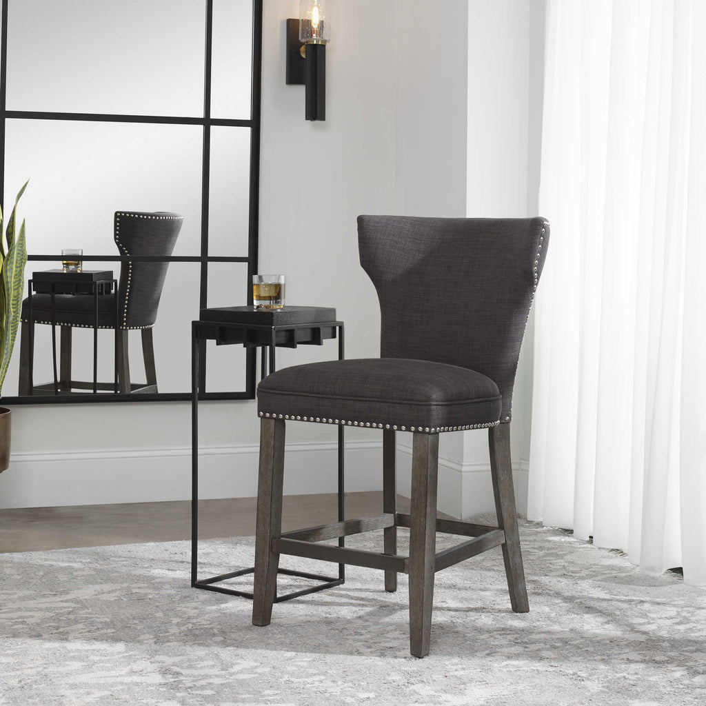 Arnaud Charcoal Counter Stool - Bombay Mercantile