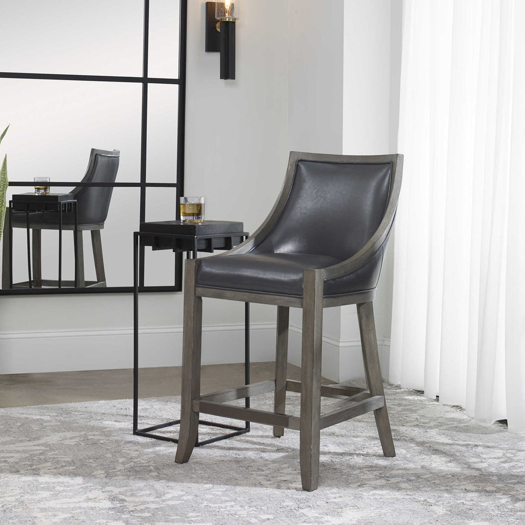 Elowen Leather Counter Stool - Bombay Mercantile