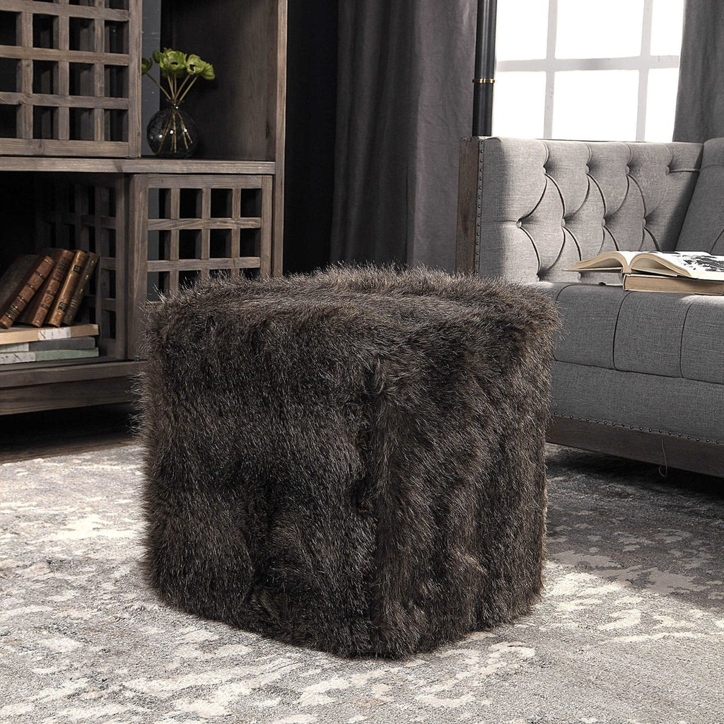 Jayna Fur Ottoman - Bombay Mercantile