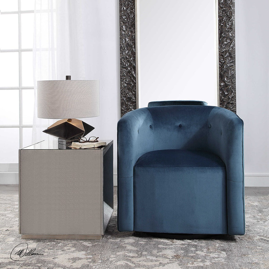 Mallorie Blue Swivel Chair - Bombay Mercantile