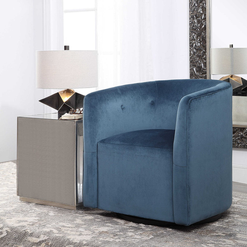 Mallorie Blue Swivel Chair - Bombay Mercantile
