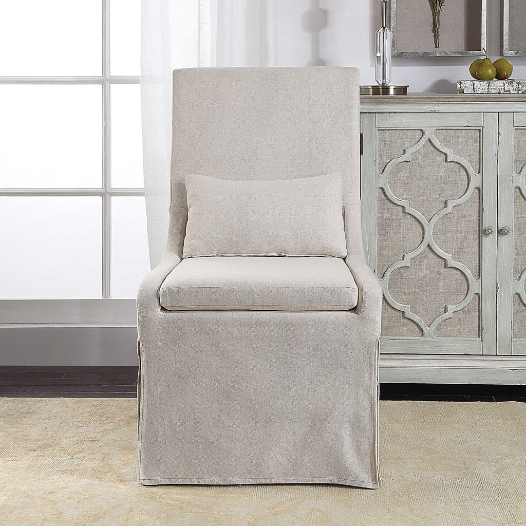 Coley White Linen Armless Chair - Bombay Mercantile