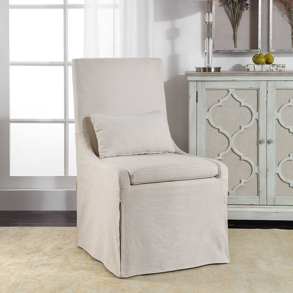 Coley White Linen Armless Chair - Bombay Mercantile