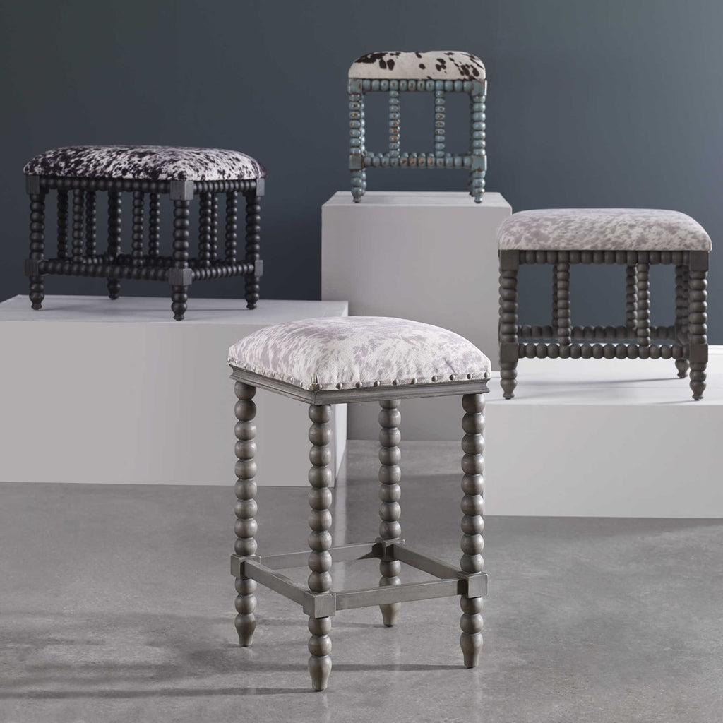 Estes Faux Cow Hide Counter Stool - Bombay Mercantile