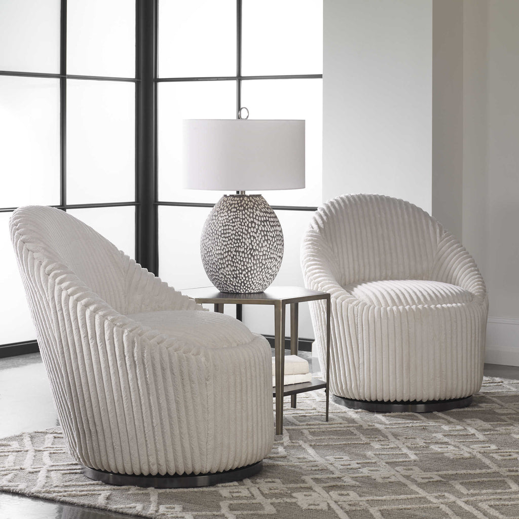 Crue White Swivel Chair - Bombay Mercantile