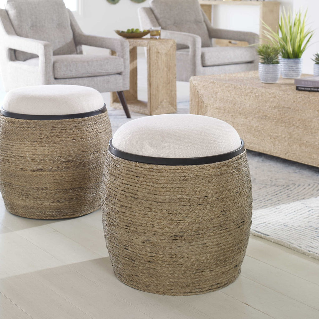 Island Straw Accent Stool - Bombay Mercantile