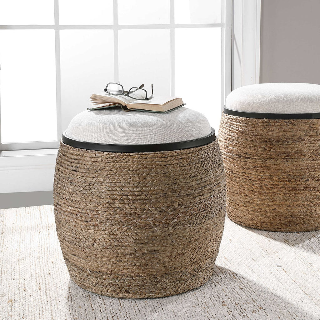 Island Straw Accent Stool - Bombay Mercantile