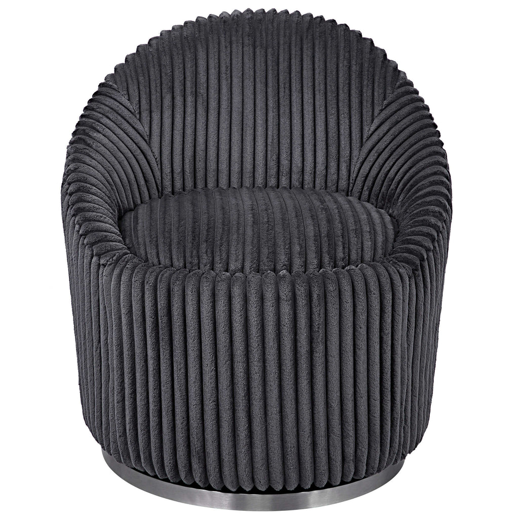 Crue Gray Fabric Swivel Chair - Bombay Mercantile