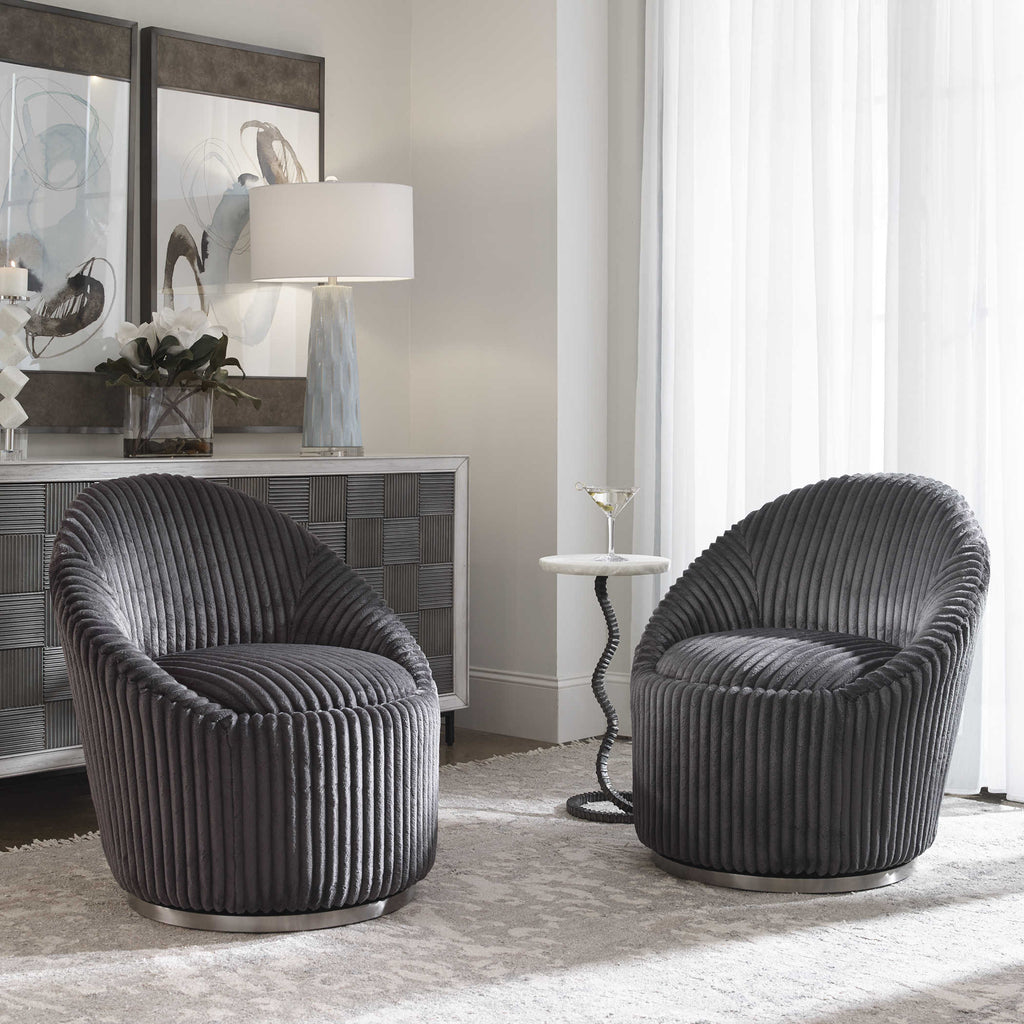 Crue Gray Fabric Swivel Chair - Bombay Mercantile