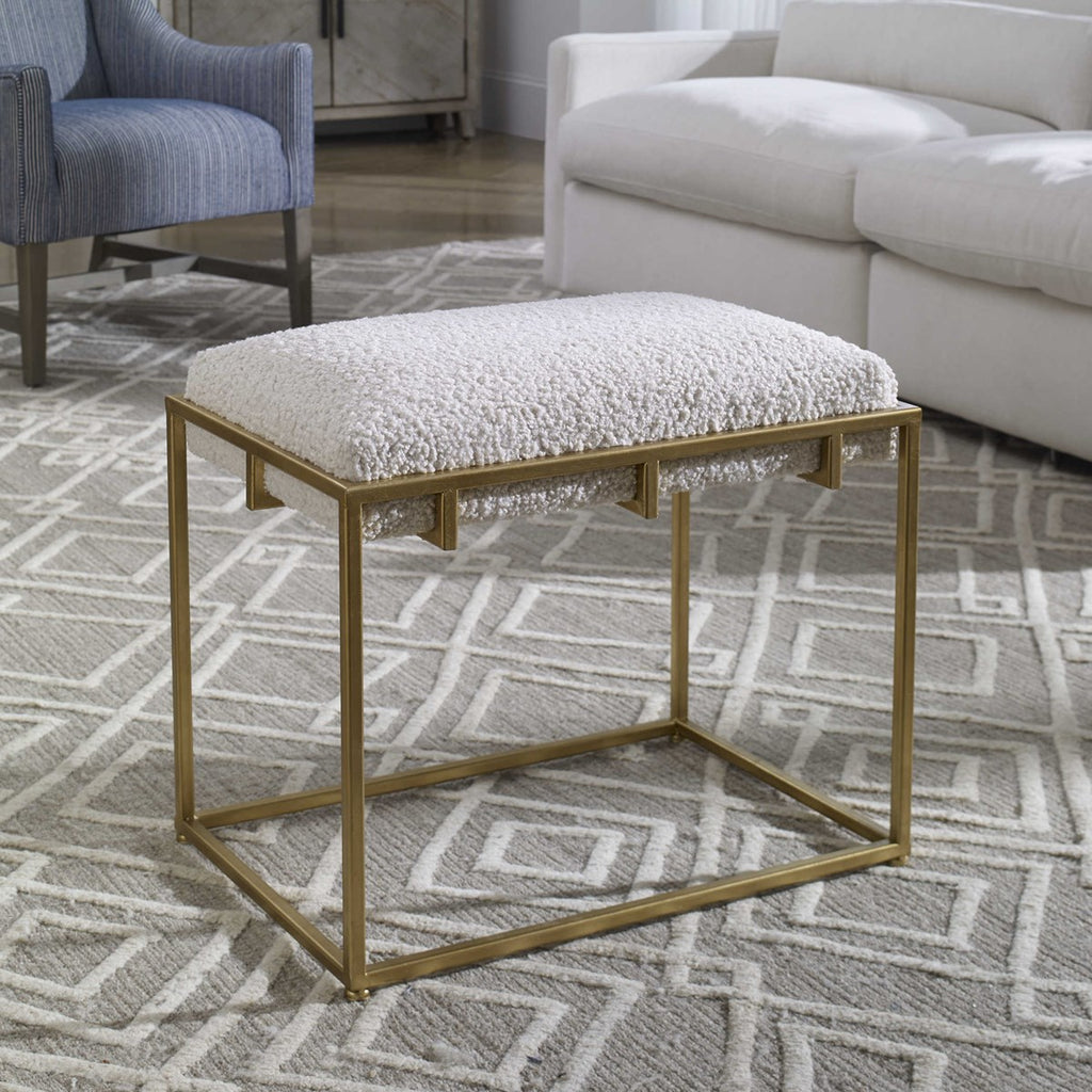 Paradox Small Gold & White Shearling Bench - Bombay Mercantile
