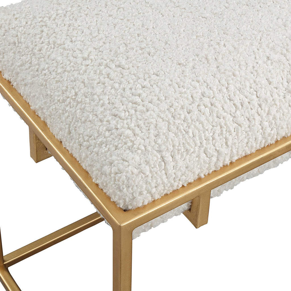 Paradox Small Gold & White Shearling Bench - Bombay Mercantile