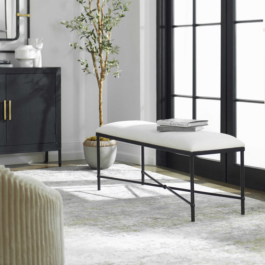 Avenham Black Framed Bench - Bombay Mercantile