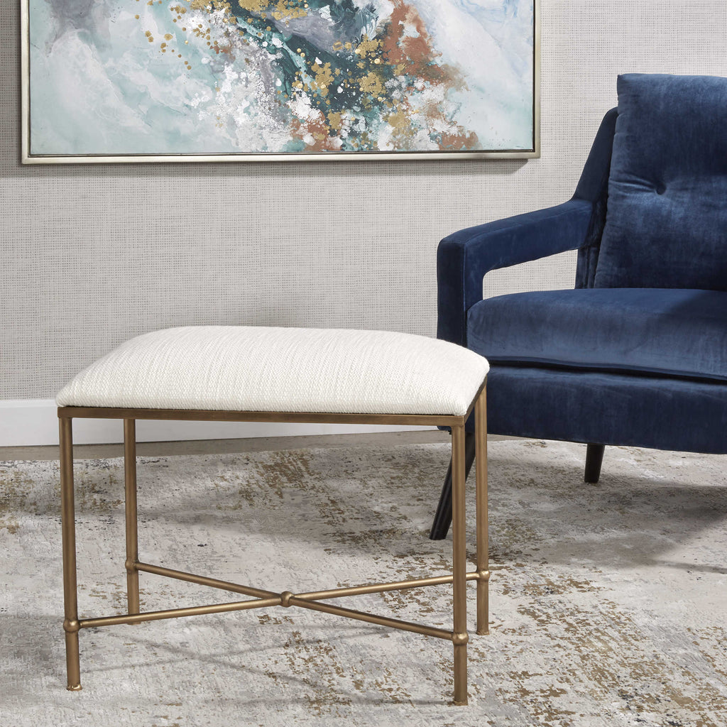 Avenham Small Gold Framed Bench - Bombay Mercantile