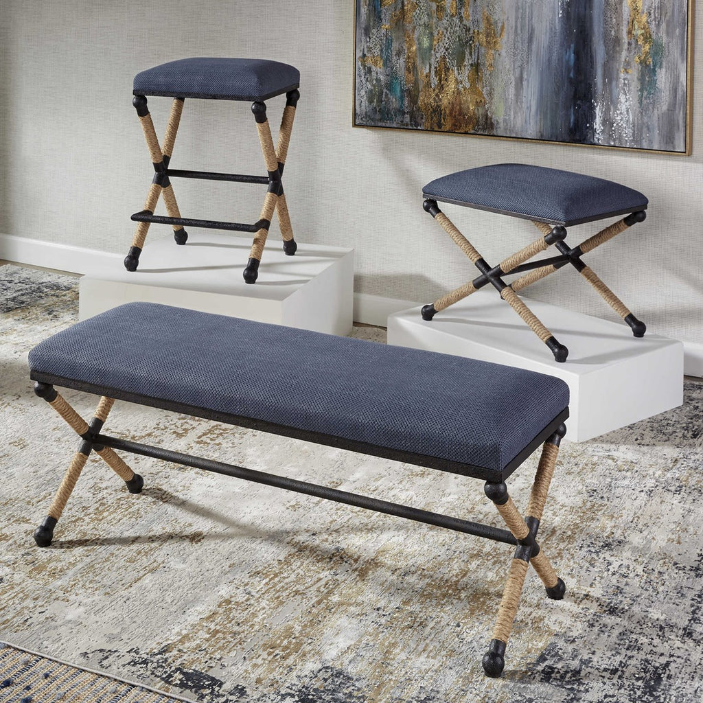 Firth Rustic Navy Bench - Bombay Mercantile