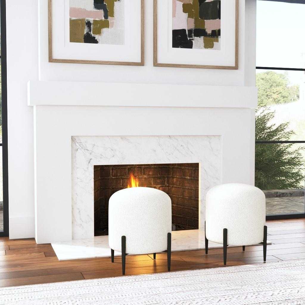 Arles White Shearling Ottoman - Bombay Mercantile