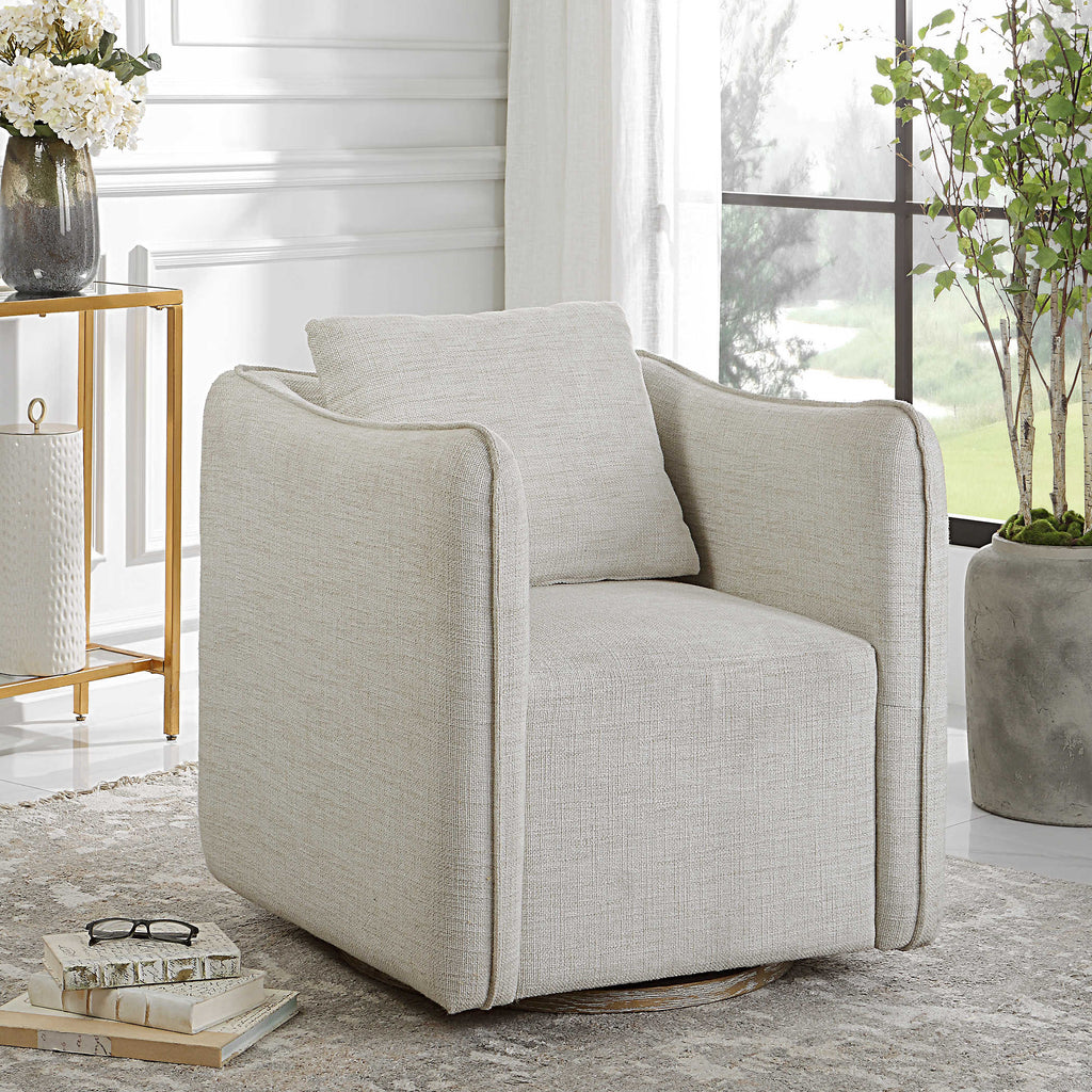 Corben White Swivel Armchair - Bombay Mercantile