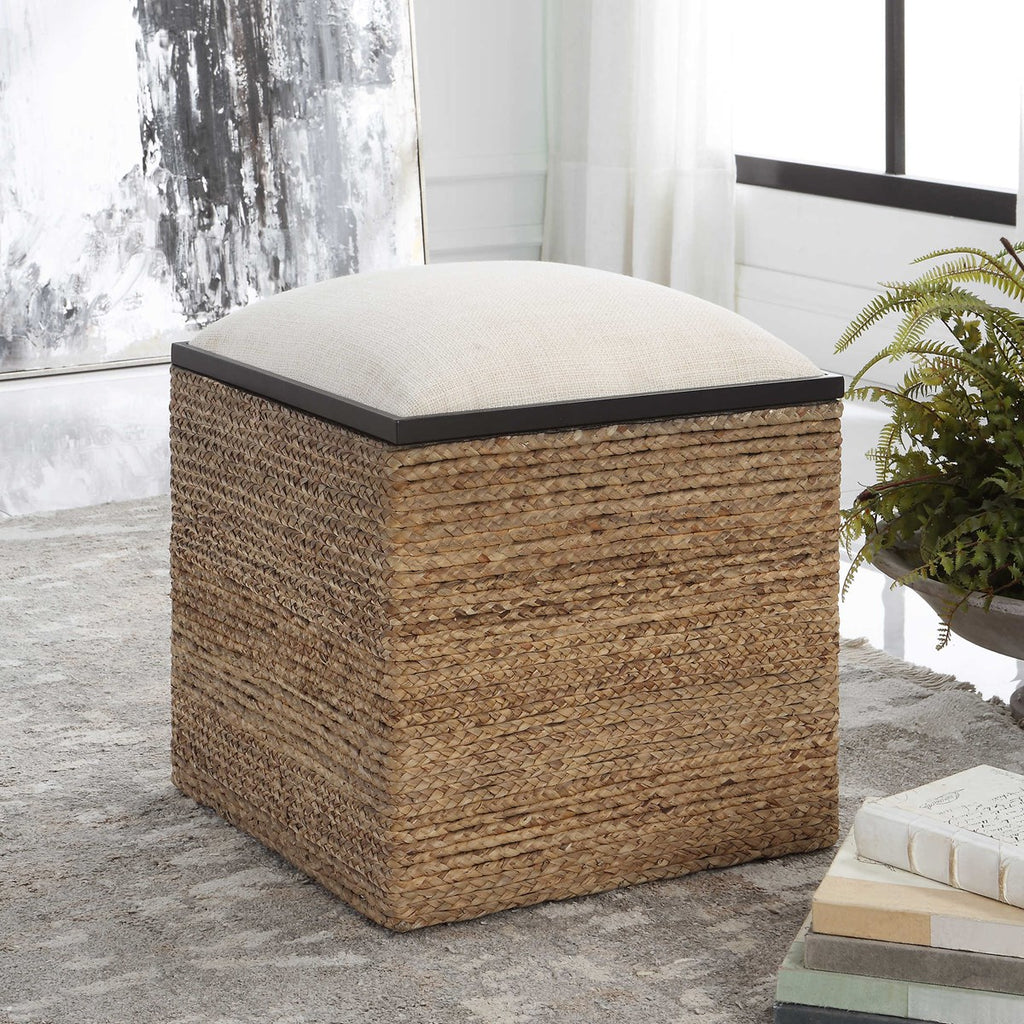 Island Square Straw Accent Stool - Bombay Mercantile