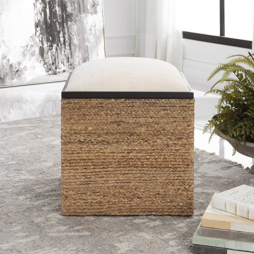 Island Square Straw Accent Stool - Bombay Mercantile