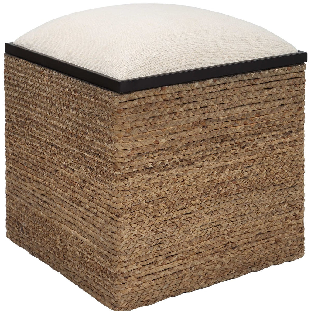 Island Square Straw Accent Stool - Bombay Mercantile
