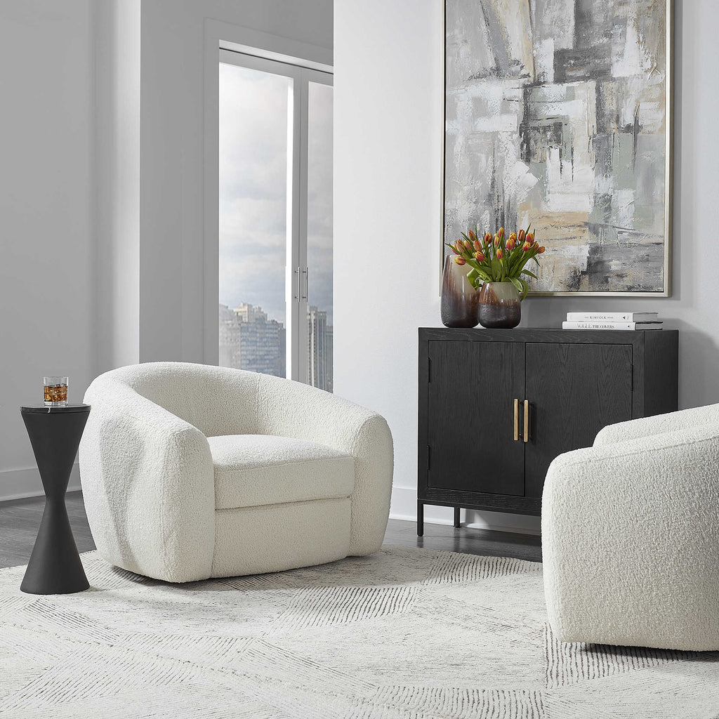 Capra  Art Deco White Swivel Chair - Bombay Mercantile