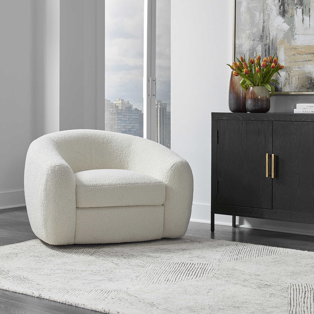 Capra  Art Deco White Swivel Chair - Bombay Mercantile