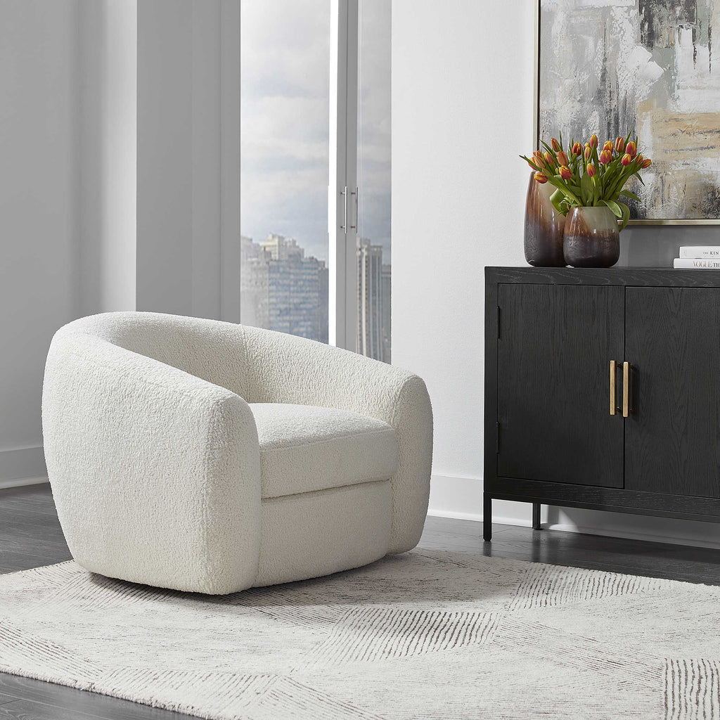 Capra  Art Deco White Swivel Chair - Bombay Mercantile