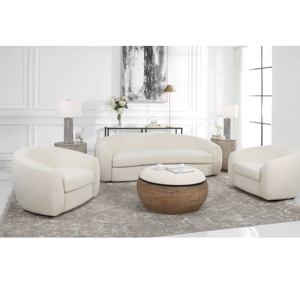 Capra  Art Deco White Swivel Chair - Bombay Mercantile