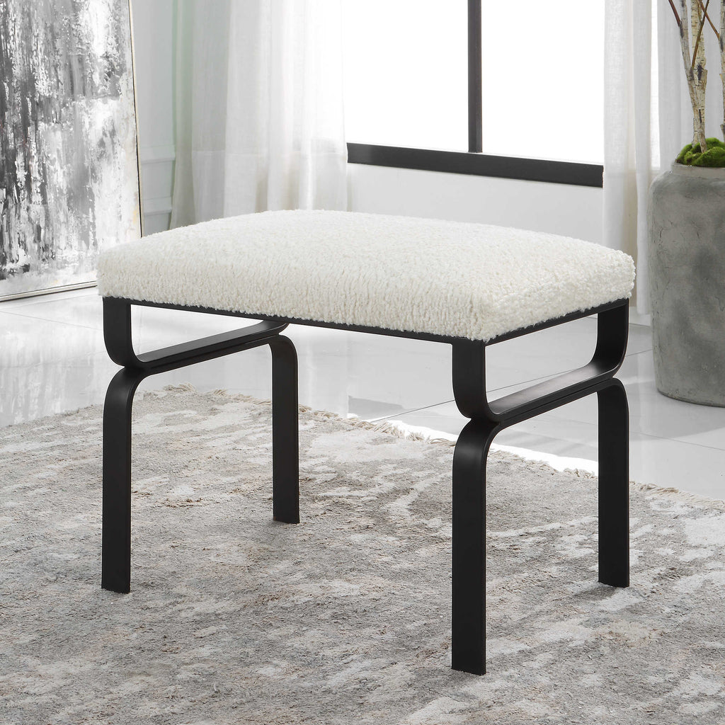 Diverge White Shearling Small Bench - Bombay Mercantile
