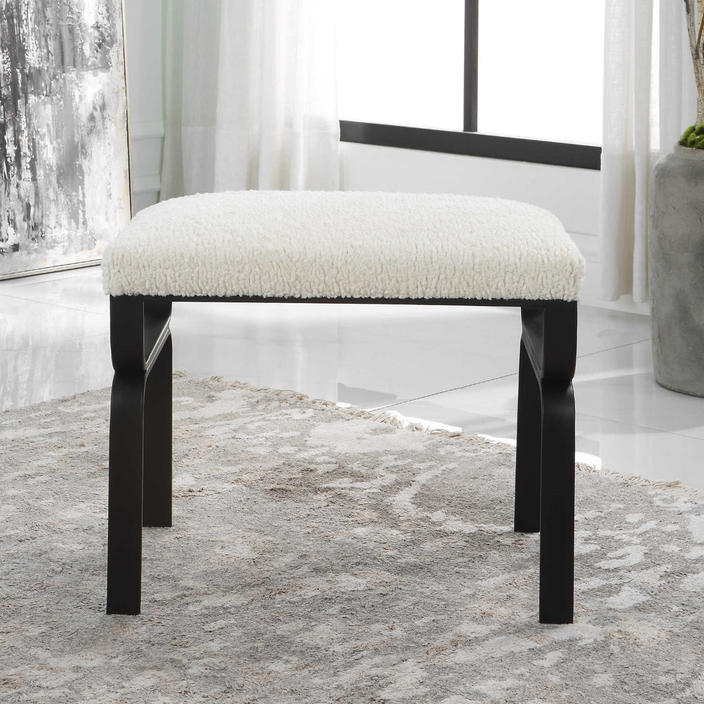 Diverge White Shearling Small Bench - Bombay Mercantile