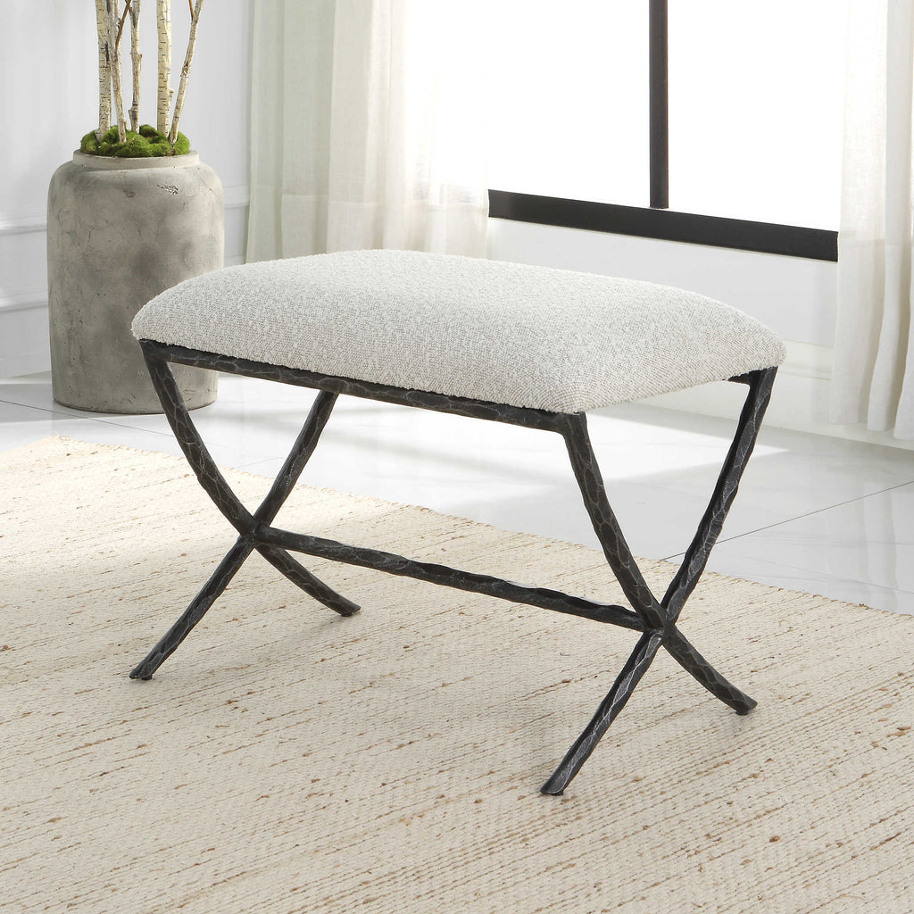 Brisby Gray Fabric Small Bench - Bombay Mercantile
