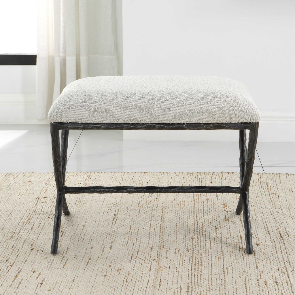 Brisby Gray Fabric Small Bench - Bombay Mercantile