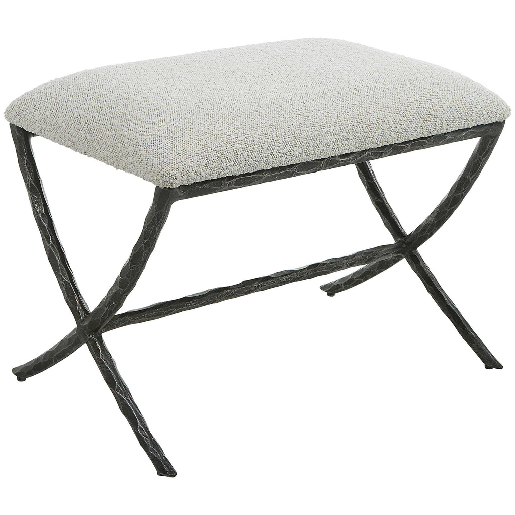 Brisby Gray Fabric Small Bench - Bombay Mercantile