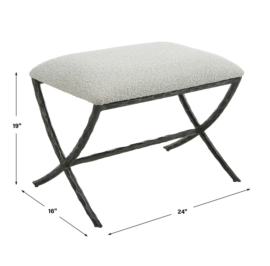 Brisby Gray Fabric Small Bench - Bombay Mercantile