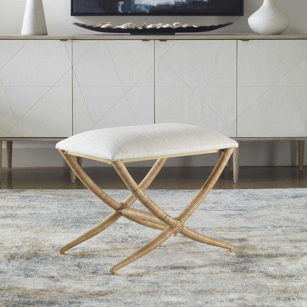 Expedition White Fabric Small Bench - Bombay Mercantile