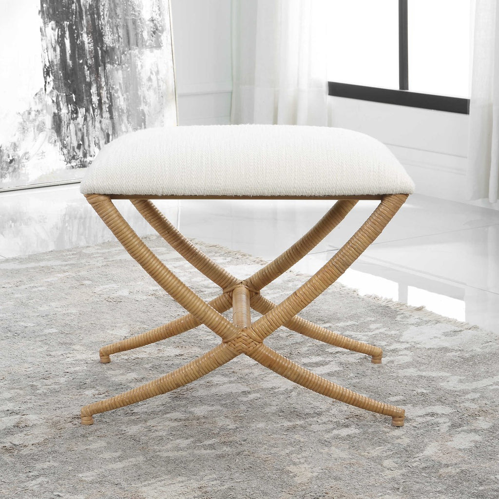 Expedition White Fabric Small Bench - Bombay Mercantile