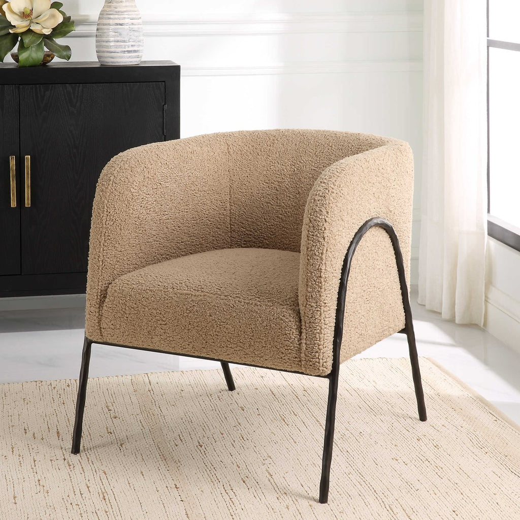 Jacobsen Tan Shearling Barrel Chair - Bombay Mercantile