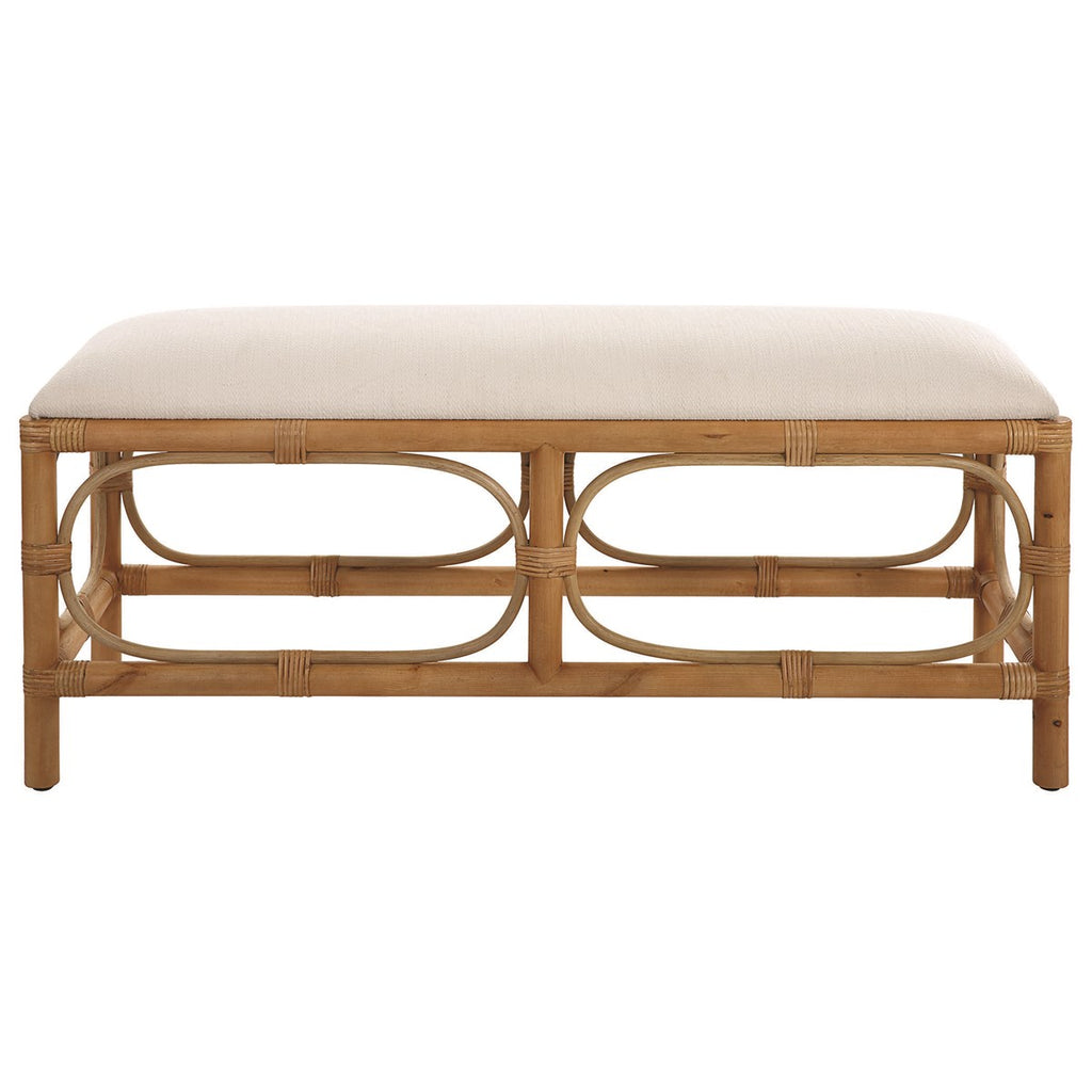 Laguna White Fabric Rattan Bench - Bombay Mercantile
