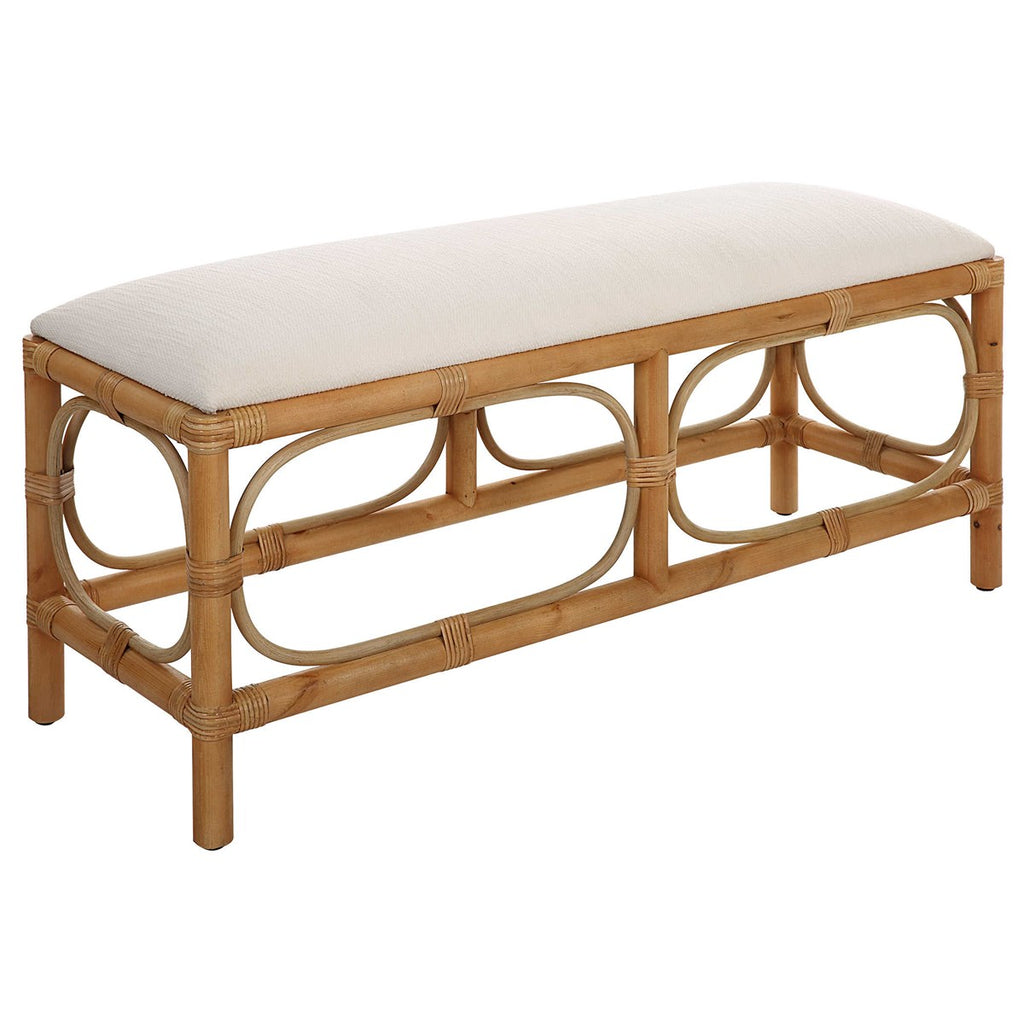 Laguna White Fabric Rattan Bench - Bombay Mercantile