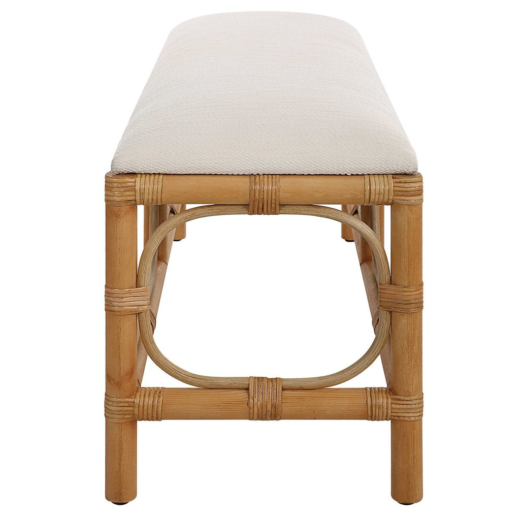 Laguna White Fabric Rattan Bench - Bombay Mercantile