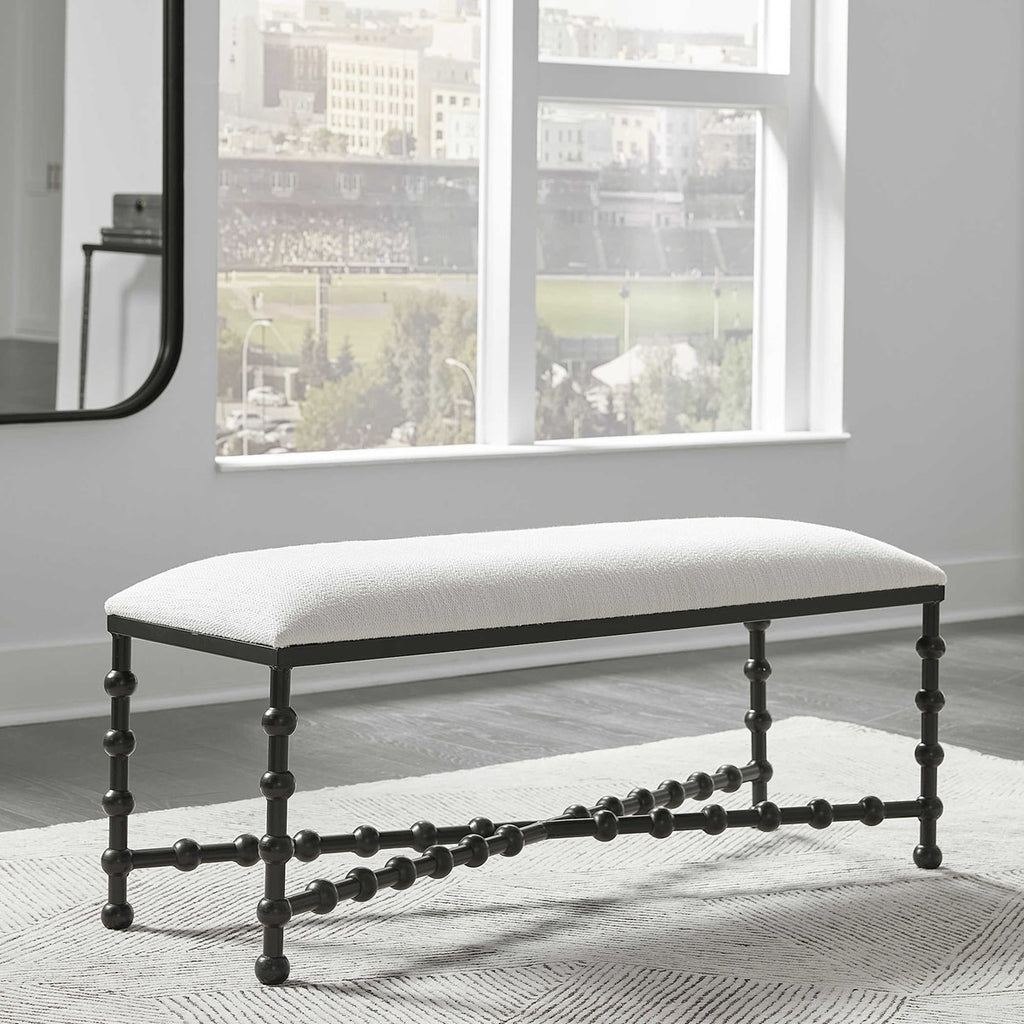 Iron Drops Cushioned Bench - Bombay Mercantile