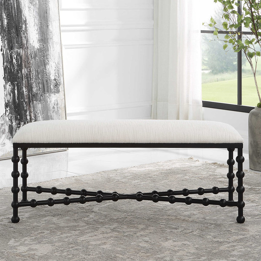 Iron Drops Cushioned Bench - Bombay Mercantile