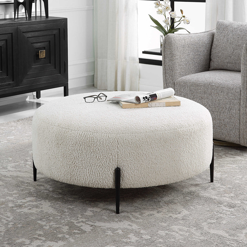 Arles Large Plush White Ottoman - Bombay Mercantile