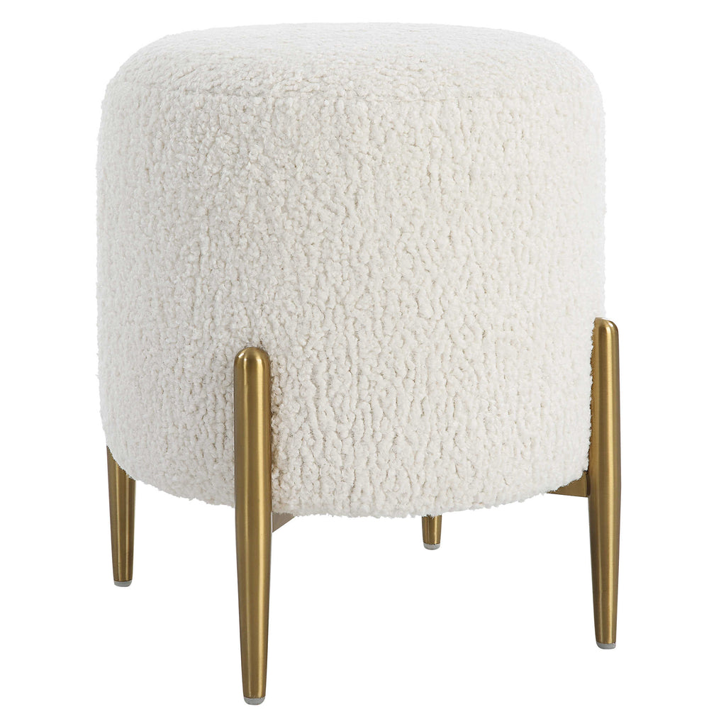 Arles White Shearling Brass Ottoman - Bombay Mercantile