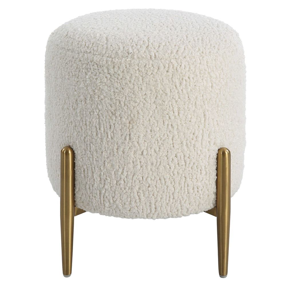 Arles White Shearling Brass Ottoman - Bombay Mercantile