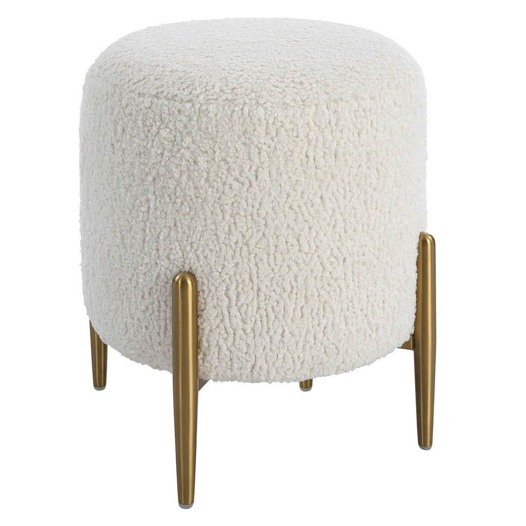 Arles White Shearling Brass Ottoman - Bombay Mercantile