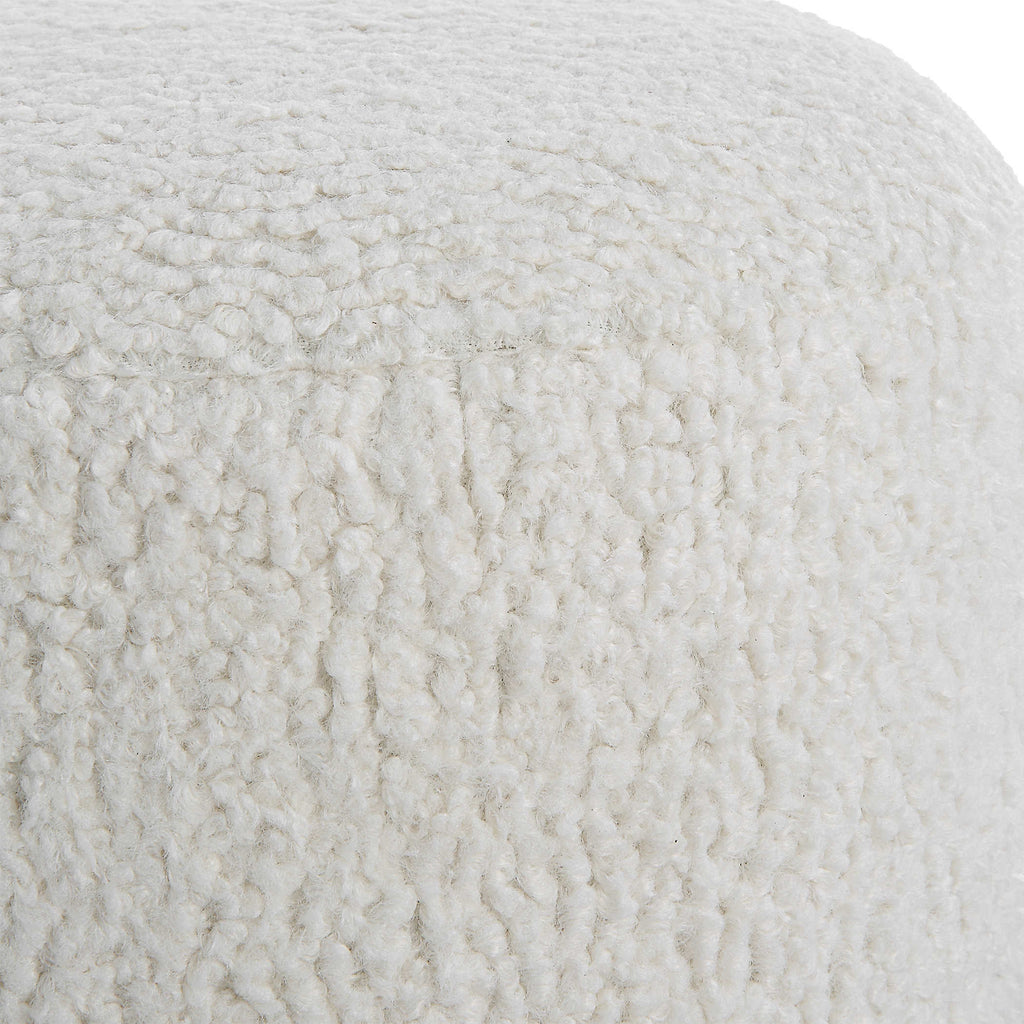 Arles White Shearling Brass Ottoman - Bombay Mercantile