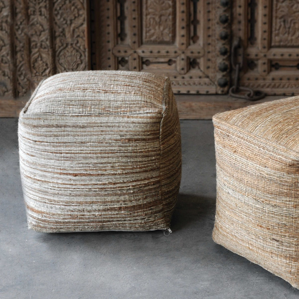 Shiro Beige Pouf - Bombay Mercantile