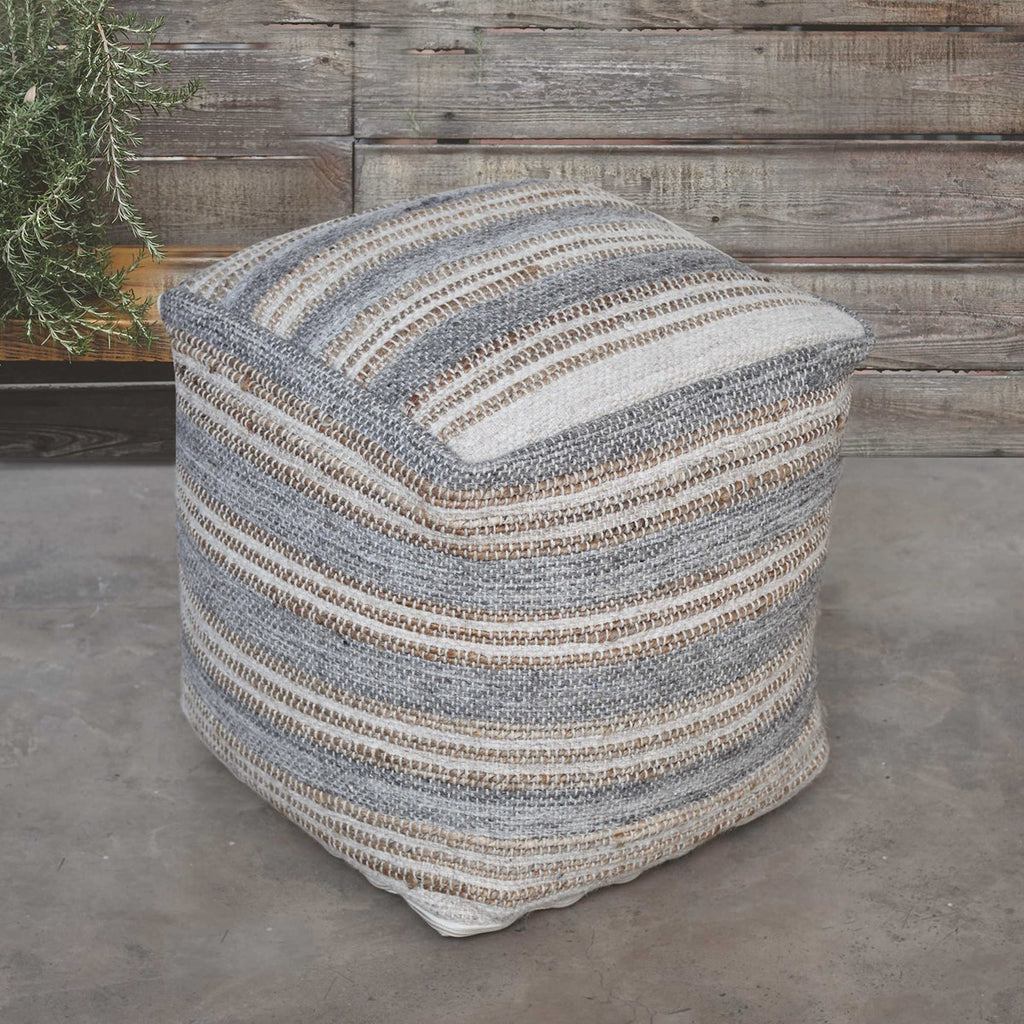 Mesick Handwoven Gray Pouf - Bombay Mercantile